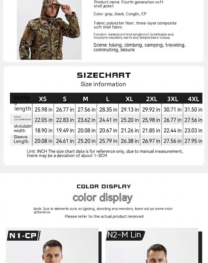 Men's Fleece Jacket Camouflage Waterproof Soft Shell Jacket