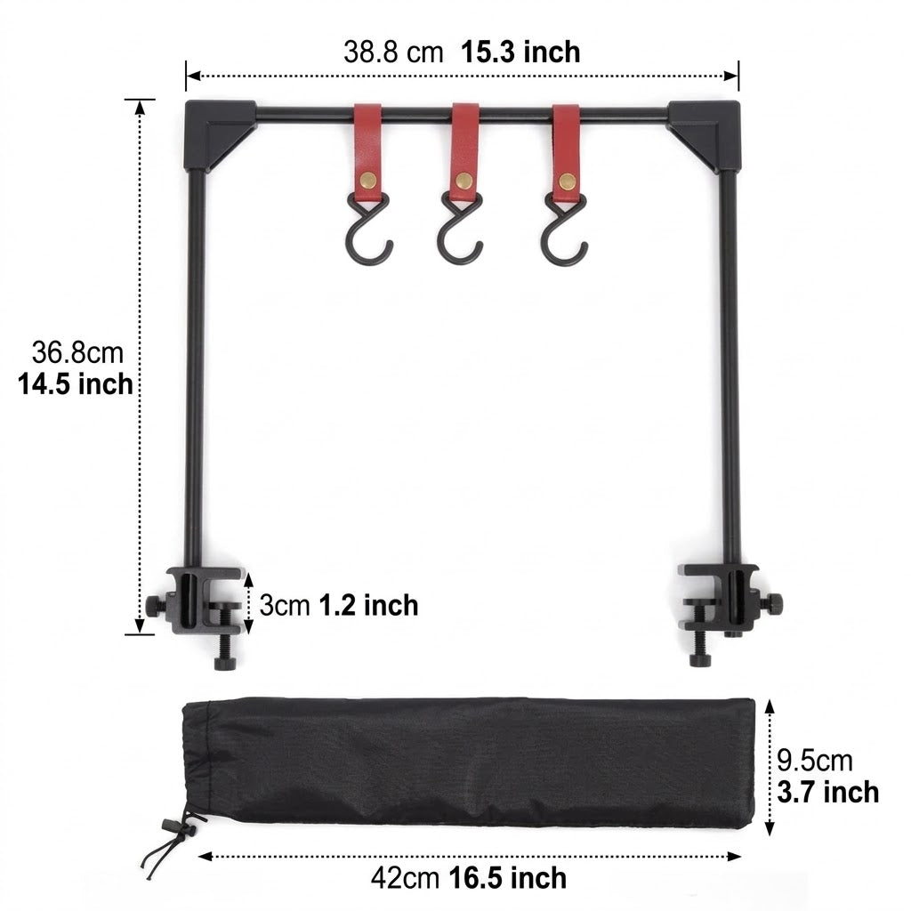 Adjustable Camping Cookware Storage Rack With Clamp Base